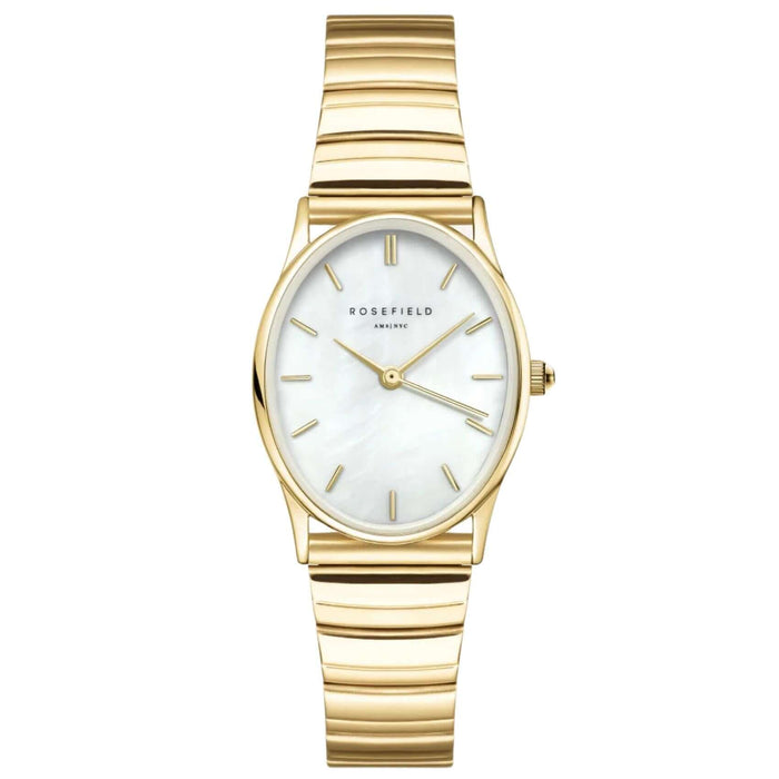 Γυναικείο ρολόι Rosefield Oval Gold OVWGSG-OV16 με χρυσό ατσάλινο μπρασελέ και άσπρο φίλντισι καντράν σε οβαλ σχήμα 24mmX29mm.