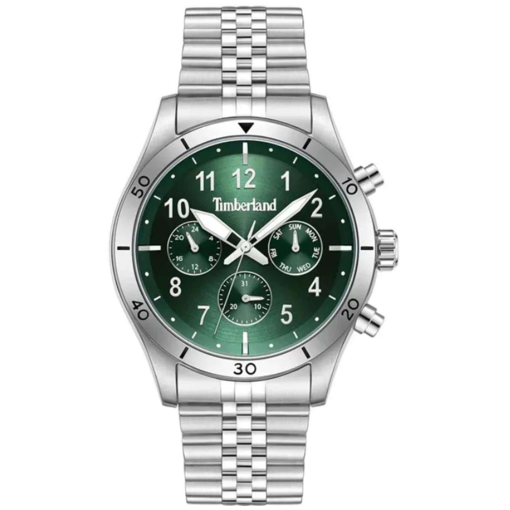 Ανδρικό ρολόι Timberland Ashmont TDWGK0054702 χρονογράφος με ασημί ατσάλινο μπρασελέ και πράσινο καντράν 44mm.