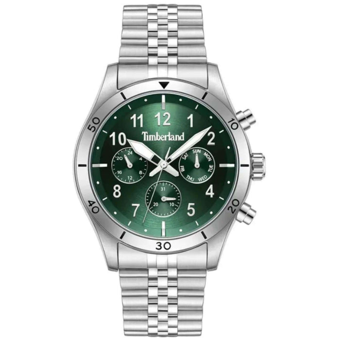 Ανδρικό ρολόι Timberland Ashmont TDWGK0054702 χρονογράφος με ασημί ατσάλινο μπρασελέ και πράσινο καντράν 44mm.