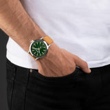 Ρολόι Timberland Driscoll TDWGF2231002 με ταμπά δερμάτινο λουρί, πράσινο καντράν και κάσα διαμέτρου 46mm με ένδειξη 24ωρου.