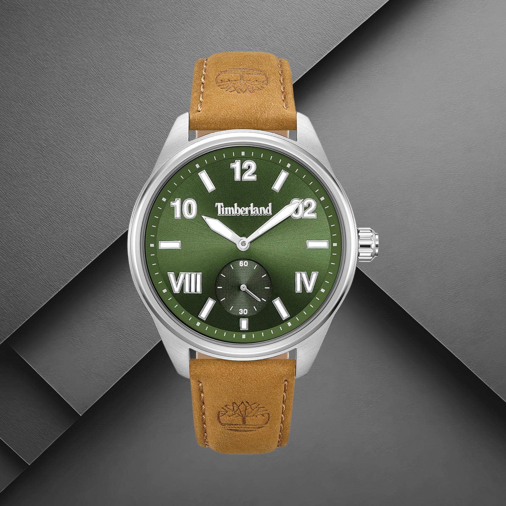 Timberland Fern Row TDWGA0083502 σε studio background με ταμπά δερμάτινο λουράκι και πράσινο καντράν.