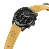 Κοντινό στο καντράν του Timberland Henniker II TDWGF0095003 με μαύρο dial, χρονογράφος, ένδειξη ημερομηνίας, και διπλής ώρας.