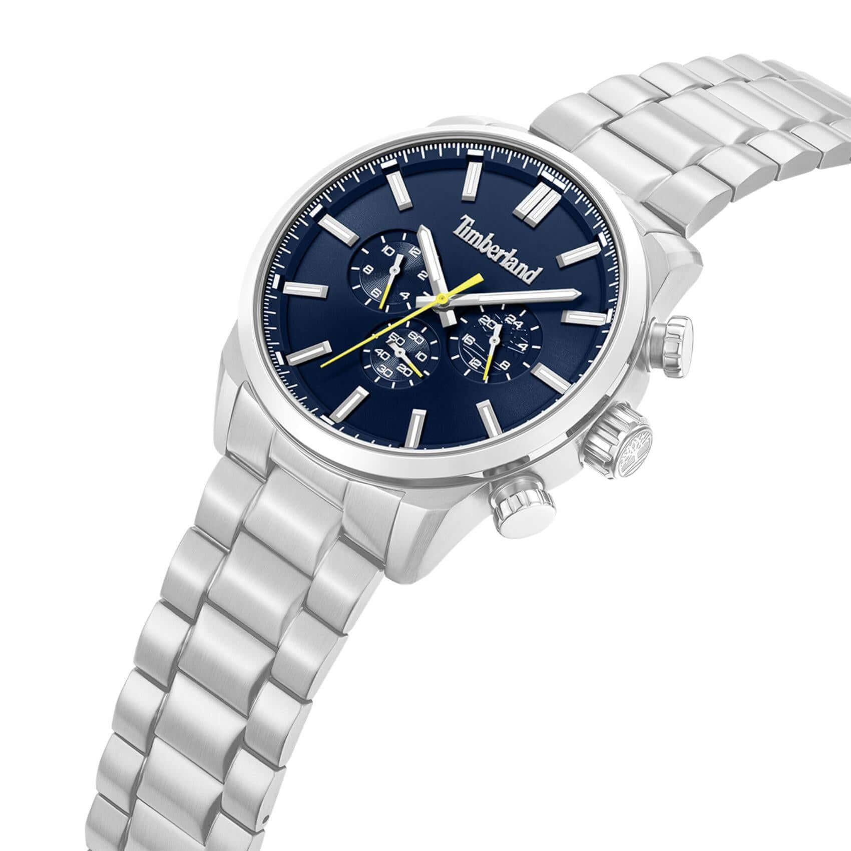 Κοντινό στο καντράν του Timberland Henniker II TDWGK0095301 με μπλε dial και χρονογράφο.