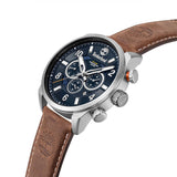 Ρολόι Dual Time Timberland Henniker III TDWGF2100606 με καφέ δερμάτινο λουράκι, μπλε καντράν 46mm & ημερομηνία-κοντινό