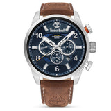 Ρολόι Dual Time Timberland Henniker III TDWGF2100606 με καφέ δερμάτινο λουράκι, μπλε καντράν 46mm & ημερομηνία.