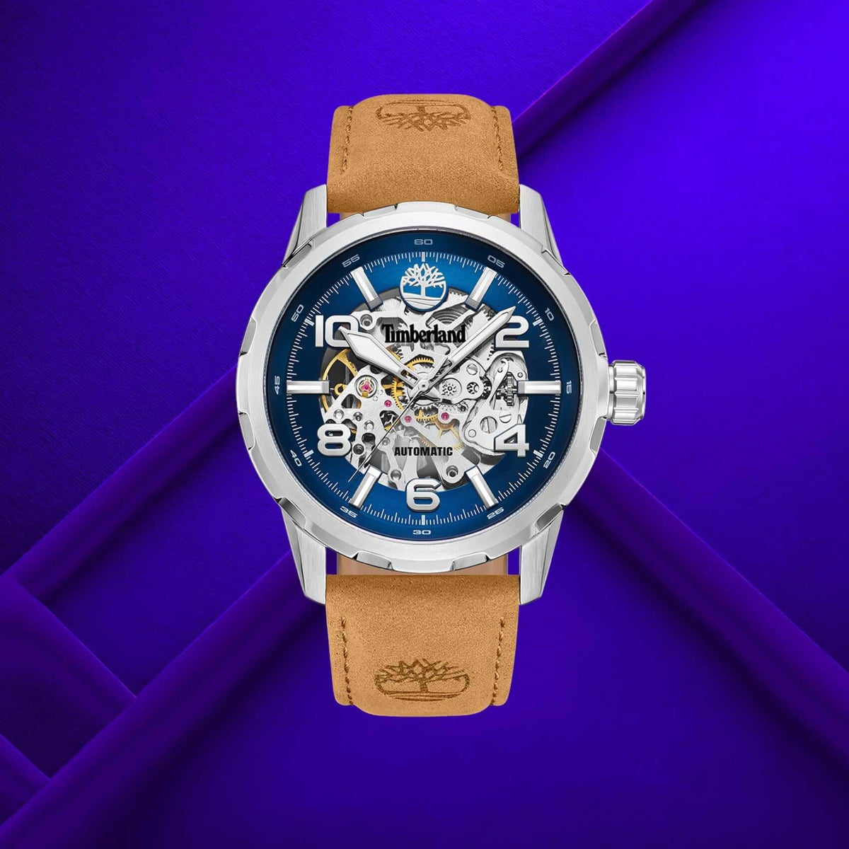 Timberland Montville TDWGE0041801 με ταμπά δερμάτινο λουράκι και μπλε skeleton καντράν.