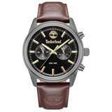 Ρολόι Dual Time Timberland Northbridge tdwgf0041201 χρονογράφος με καφέ δερμάτινο λουράκι και μαύρο καντράν 45mm.