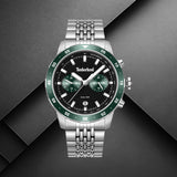 Timberland Parkman TDWGK0094304 με ασημί ατσάλινο μπρασελέ και πράσινο καντράν.