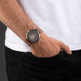 Αντρικό ρολόι Timberland Rangeley TDWGA2231101 με καφέ δερμάτινο λουράκι και γκρι καντράν διαμέτρου 42mm.
