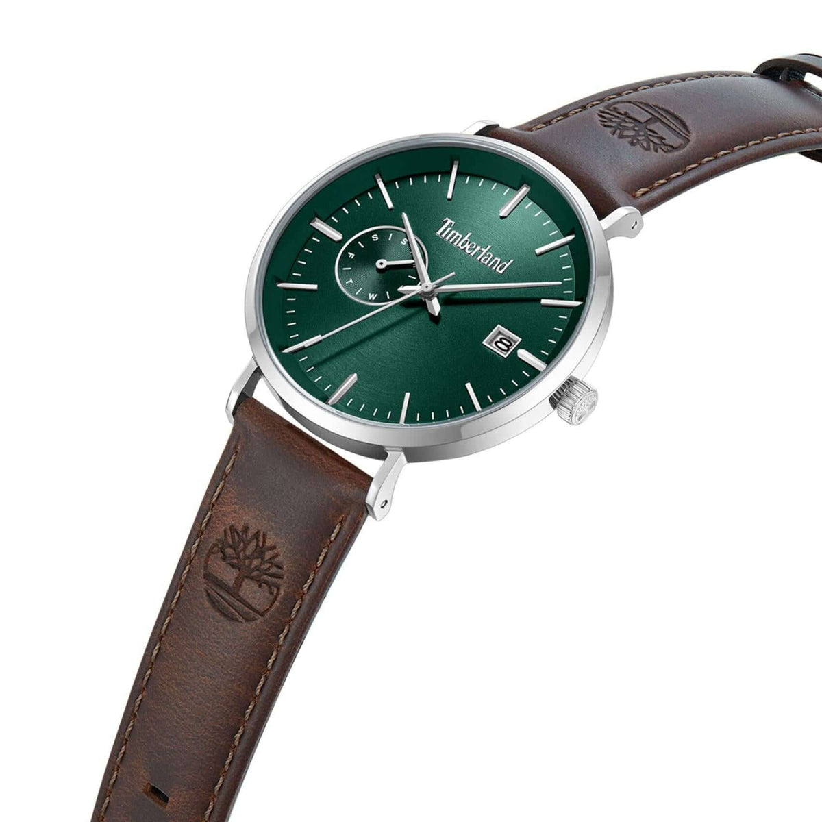 Πλάγια όψη του Timberland Rangeley TDWGF0094502 με καφέ δερμάτινο λουράκι και κάσα 42 mm.