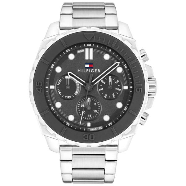 Ανδρικό ρολόι Tommy Hilfiger Morgan 1710689 με ασημί ατσάλινο μπρασελέ και γκρι σκούρο καντράν διαμέτρου 48mm.
