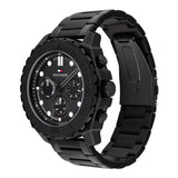 Ανδρικό ρολόι Tommy Hilfiger Morgan 1710690 με μαύρο ατσάλινο μπρασελέ και μαύρο καντράν διαμέτρου 48mm, πλαϊνή όψη.
