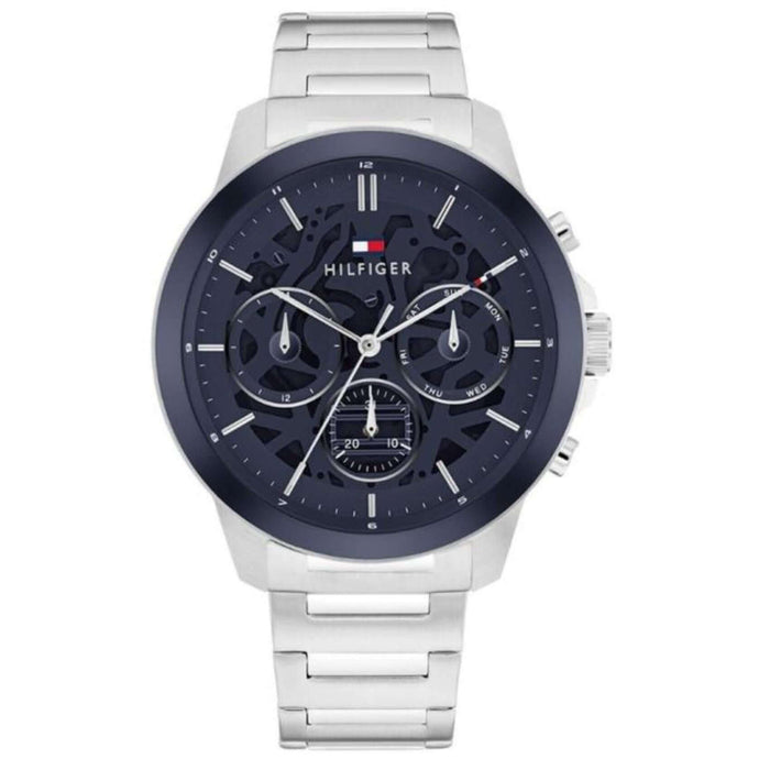 Ανδρικό ρολόι Tommy Hilfiger Henry 1710684 με ασημί ατσάλινο μπρασελέ και σκούρο μπλε καντράν διαμέτρου 43mm.