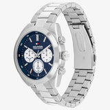 Αντρικό ρολόι Tommy Hilfiger Hudson 1710722 χρονογράφος με ασημί ατσάλινο μπρασελέ και μπλε καντράν 40mm.