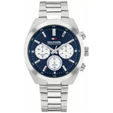 Αντρικό ρολόι Tommy Hilfiger Hudson 1710722 χρονογράφος με ασημί ατσάλινο μπρασελέ και μπλε καντράν διαμέτρου 40mm.