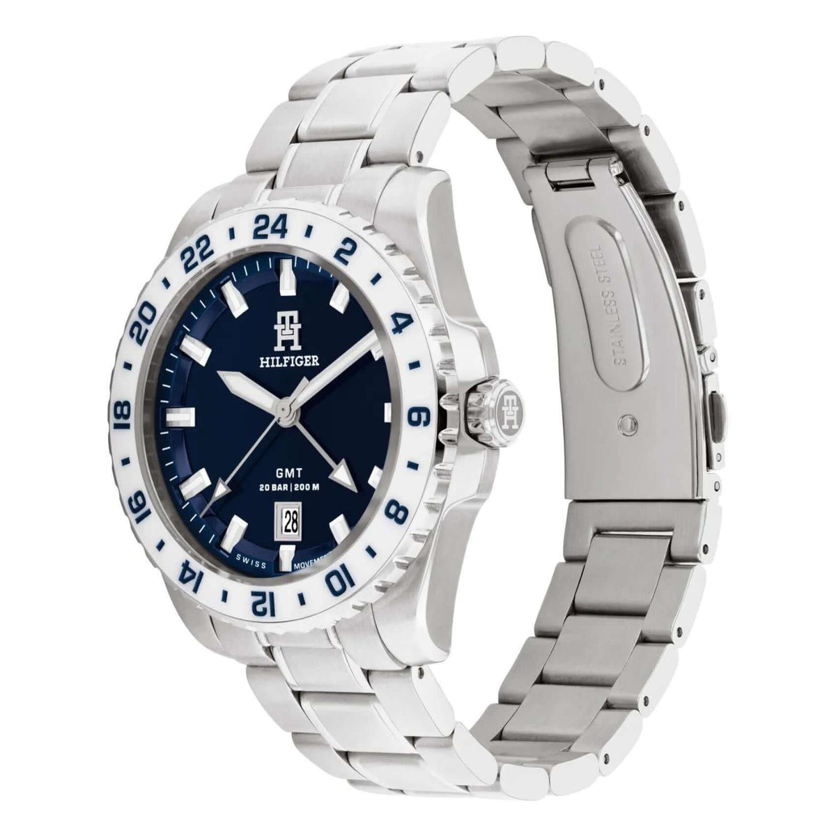 Ανδρικό ρολόι Tommy Hilfiger Lance 1792132 με ασημί ατσάλινο μπρασελέ και μπλε καντράν διαμέτρου 42mm.