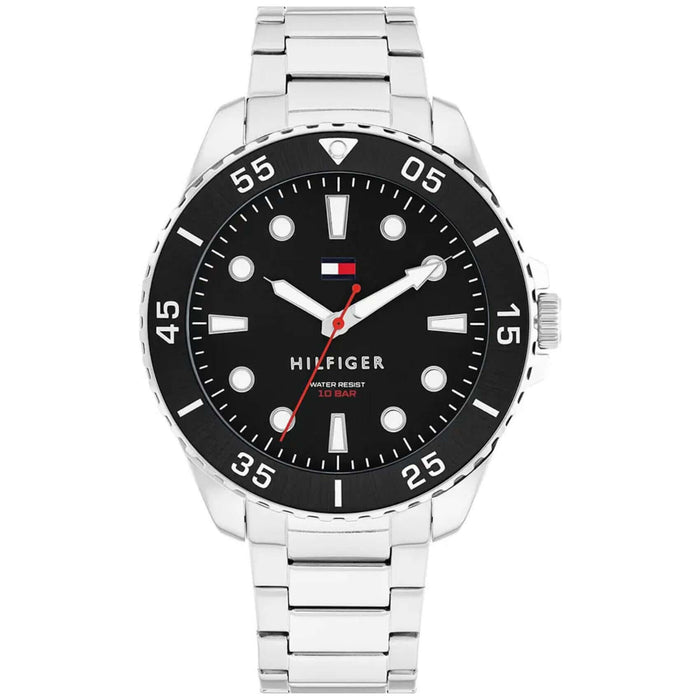 Ανδρικό ρολόι Tommy Hilfiger Oceanic 1792203 με ασημί ατσάλινο μπρασελέ και μαύρο καντράν διαμέτρου 42mm.