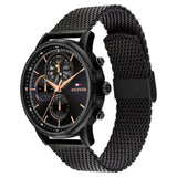 Αντρικό ρολόι Tommy Hilfiger Stewart 1710610 που συνδυάζει μαύρο ατσάλινο μπρασελέ και μαύρο καντράν διαμέτρου 44mm.