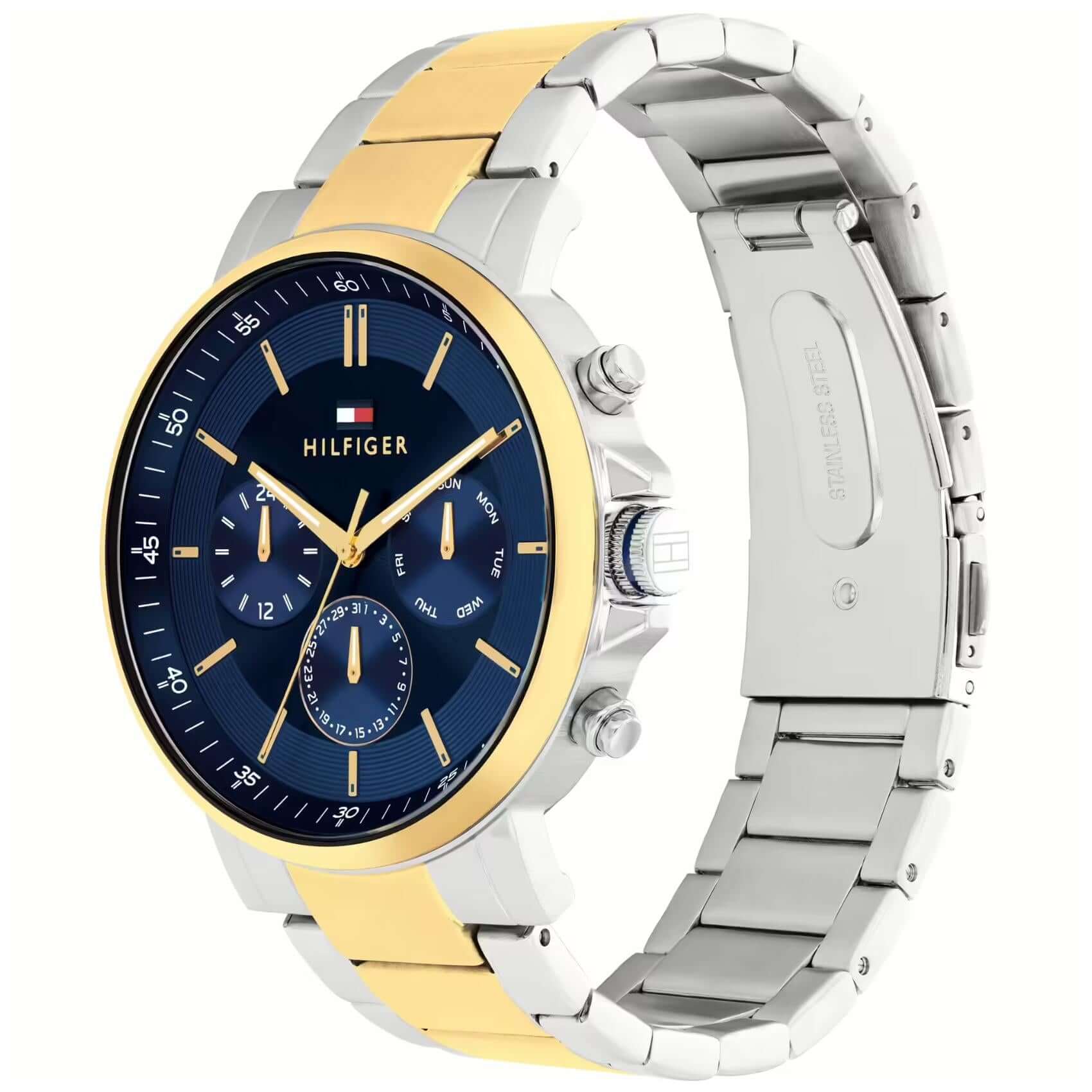 Ανδρικό ρολόι Tommy Hilfiger Tyson 1710710 με δίχρωμο ασημί-χρυσό ατσάλινο μπρασελέ και μπλε καντράν 44mm.
