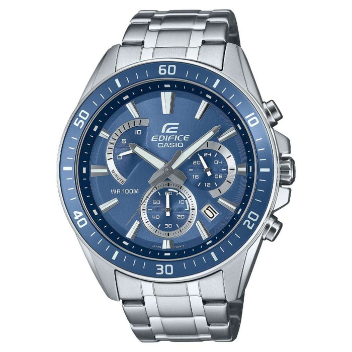 Ρολόι Casio Edifice EFR-552D-2AVUEF χρονογράφος με ασημί ατσάλινο μπρασελέ και μπλε καντράν.