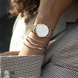 Γυναικείο ρολόι χρονογράφος Rosefield Gabby White NWG-N91 με ροζ χρυσό ατσάλινο μπρασελέ και άσπρο καντράν διαμέτρου 33mm.