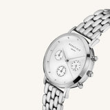 Γυναικείο ρολόι χρονογράφος Rosefield Gabby Silver NWG-N92 με ασημί ατσάλινο μπρασελέ και άσπρο καντράν διαμέτρου 33mm.