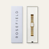 Ρολόι Rosefield Heirloom HWGSG-H01 με χρυσό ατσάλινο μπρασελέ και άσπρο καντράν τετράγωνο σχήμα μεγέθους 23.5mm X 30.6mm.