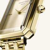 Γυναικείο ρολόι Rosefield Octagon Champagne OCGSG-O65 με χρυσό ατσάλινο μπρασελέ, καντράν σε χρυσό χρώμα και οκτάγωνο σχήμα μεγέθους 23mmX29mm.