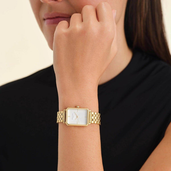 Ρολόι Οκτάγωνο Rosefield Octagon White Sunray OCWSG-O40 Με Χρυσό Μπρασελέ