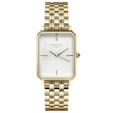 Γυναικείο ρολόι Rosefield Octagon White Sunray OCWSG-O40 με χρυσό ατσάλινο μπρασελέ, καντράν σε άσπρο χρώμα και οκτάγωνο σχήμα μεγέθους 23mmX29mm