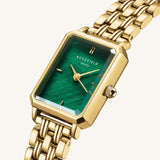 Γυναικείο ρολόι Rosefield Octagon XS OEGSG-O79 με χρυσό ατσάλινο μπρασελέ, καντράν σε πράσινο χρώμα και οκτάγωνο σχήμα μεγέθους 19.5mmX24mm.
