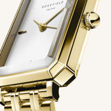 Rολόι Rosefield Octagon XS OWGSG-O60 με χρυσό ατσάλινο μπρασελέ, άσπρο καντράν και οκτάγωνο σχήμα μεγέθους 19.5mmX24mm.