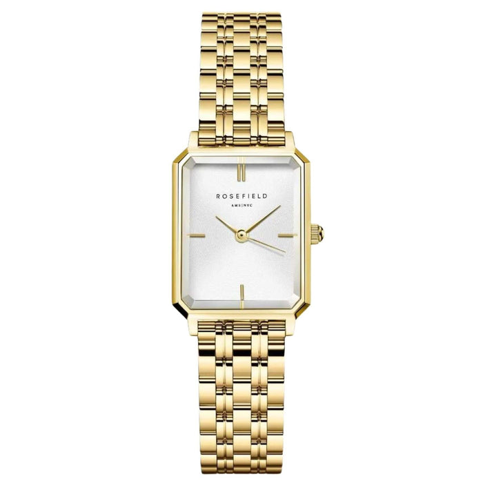 Rολόι Rosefield Octagon XS OWGSG-O60 με χρυσό ατσάλινο μπρασελέ, άσπρο καντράν και οκτάγωνο σχήμα μεγέθους 19.5mmX24mm.