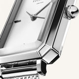 Γυναικείο ρολόι Rosefield Octagon XS OWSMS-O74 με ασημί ατσάλινο μπρασελέ και ασημί καντράν σε οκτάγωνο σχήμα μεγέθους 19.5mmX24mm.