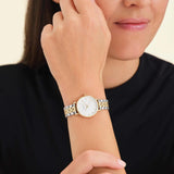 Γυναικείο ρολόι Rosefield Small Edit Duotone 26SGD-269 με δίχρωμο ασημί-χρυσό ατσάλινο μπρασελέ και άσπρο καντράν διαμέτρου 26mm.