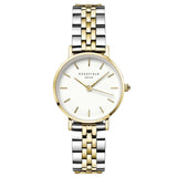 Γυναικείο ρολόι Rosefield Small Edit Duotone 26SGD-269 με δίχρωμο ασημί-χρυσό ατσάλινο μπρασελέ και άσπρο καντράν διαμέτρου 26mm.