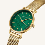 Γυναικείο ρολόι Rosefield Small Edit Emerald SEEGMG-SE72 με χρυσό ατσάλινο μπρασελέ και πράσινο καντράν διαμέτρου 26mm.