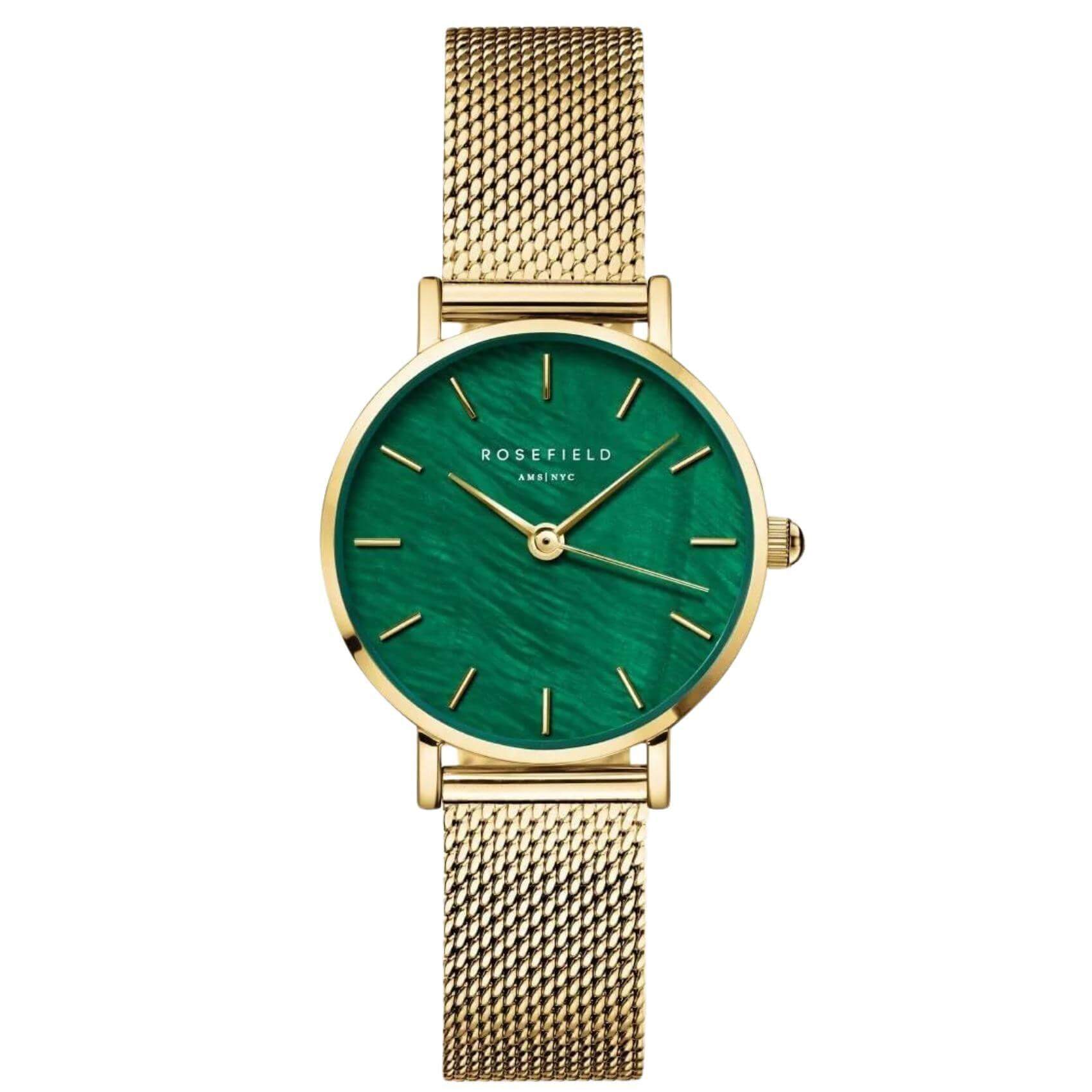 Γυναικείο ρολόι Rosefield Small Edit Emerald SEEGMG-SE72 με χρυσό ατσάλινο μπρασελέ και πράσινο καντράν διαμέτρου 26mm.