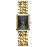 Γυναικείο ρολόι Rosefield Studio Double Chain SBGSG-O77 με χρυσό ατσάλινο μπρασελέ σε σχήμα βραχιολιού με διπλή αλυσίδα και μαύρο καντράν σε οκτάγωνο σχήμα μεγέθους 19.5mmX24mm.