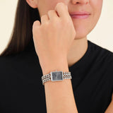 Γυναικείο ρολόι Rosefield Studio Double Chain SGSSS-O78 με ασημί ατσάλινο μπρασελέ σε σχήμα βραχιολιού με διπλή αλυσίδα και μαύρο καντράν σε οκτάγωνο σχήμα μεγέθους 19.5mmX24mm.