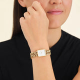 Γυναικείο ρολόι Rosefield Studio Double Chain SWGSG-O76 με χρυσό ατσάλινο μπρασελέ σε σχήμα βραχιολιού με διπλή αλυσίδα και άσπρο καντράν σε οκτάγωνο σχήμα μεγέθους 19.5mmX24mm.