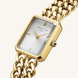 Γυναικείο ρολόι Rosefield Studio Double Chain SWGSG-O76 με χρυσό ατσάλινο μπρασελέ σε σχήμα βραχιολιού με διπλή αλυσίδα και άσπρο καντράν σε οκτάγωνο σχήμα μεγέθους 19.5mmX24mm.