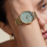 Γυναικείο ρολόι Rosefield The Upper East Side UGGSG-U37 με χρυσό ατσάλινο μπρασελέ και πράσινο καντράν σε χρώμα μέντας, διαμέτρου 33mm.