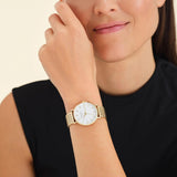 Γυναικείο ρολόι Rosefield The Upper East Side UEWG-U21 με χρυσό ατσάλινο μπρασελέ και άσπρο φίλντισι καντράν διαμέτρου 33mm.