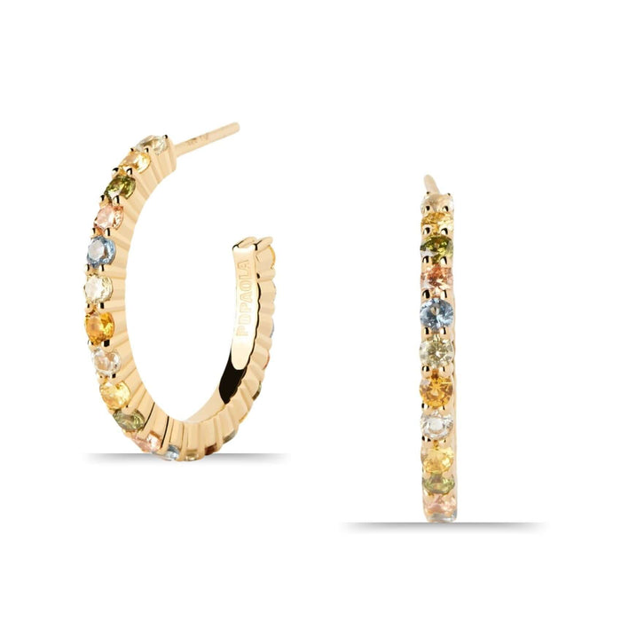 Καρφωτά σκουλαρίκια PDPAOLA AR01-B96-U Color Rainbow Hoops σε χρυσό χρώμα από ασήμι 925 επιχρυσωμένο με πολύχρωμες πέτρες.