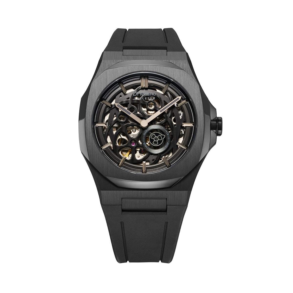 Ρολόι D1 Milano Jet Black Skeleton Rubber D1-SKRJ17 Με Μαύρο Λουρί Καουτσούκ