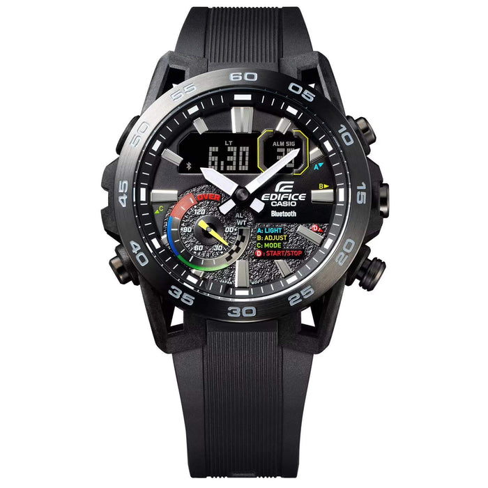 Ρολόι Smart Casio Edifice Sospensione ECB-40MP-1AEF με μαύρο καουτσούκ λουράκι και μαύρο καντράν διαμέτρου 48mm σε στρογγυλό σχημα. 