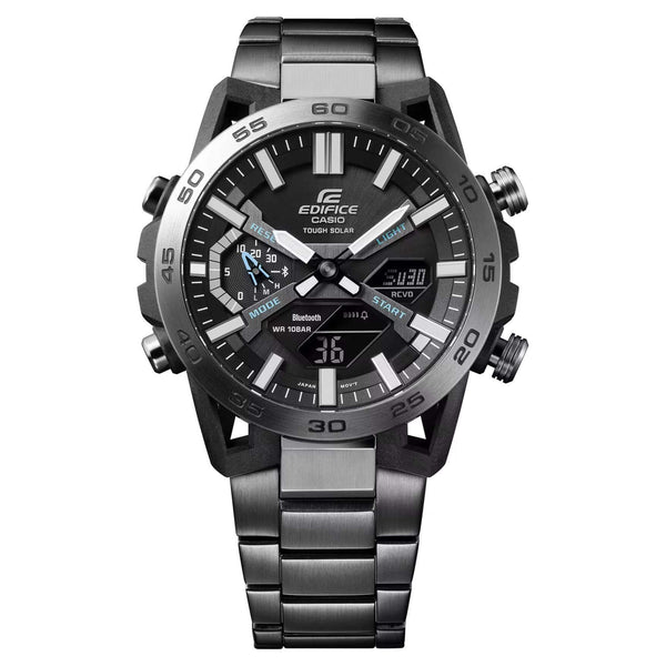 Ρολόι Solar Smart Casio Edifice Sospensione ECB-2000DC-1AEF με ανθρακί ατσάλινο μπρασελέ και μαύρο καντράν διαμέτρου 47,8mm σε στρογγυλό σχημα. 