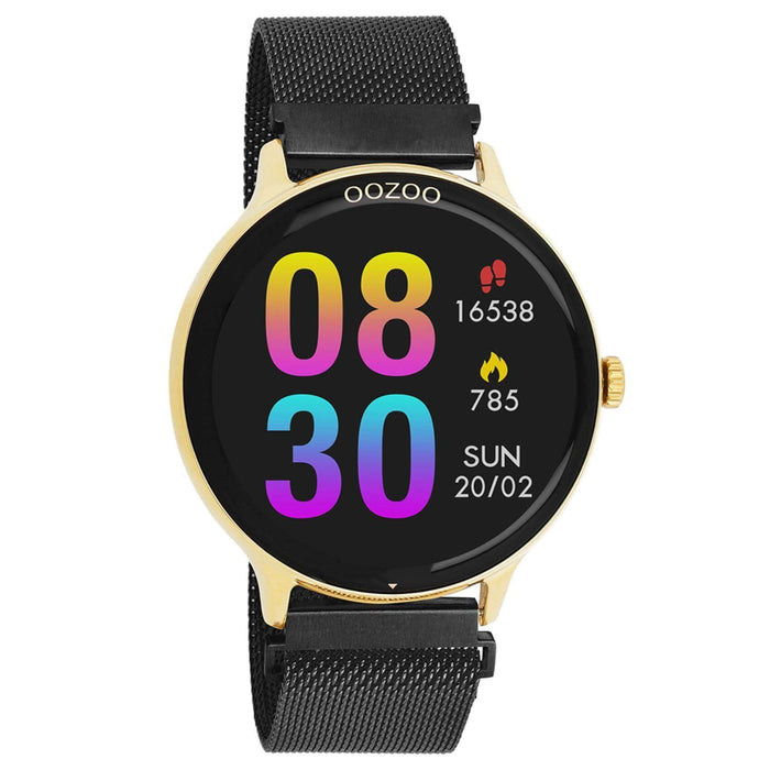 Smartwatch Oozoo Q00137 με μαύρο ατσάλινο μπρασελέ, οθόνη διάμετρου 45mm με λειτουργίες μέτρησης θερμιδών, βημάτων, καρδιακών παλμών και σύνδεση σε κινητό με bluetooth.