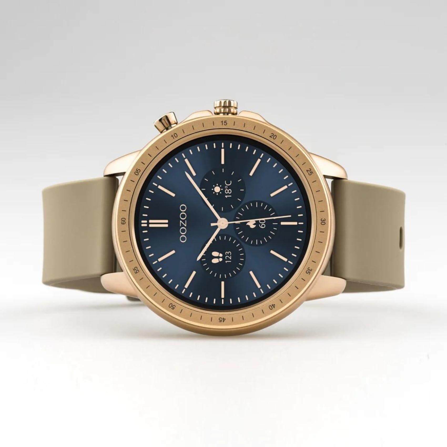 Smartwatch Oozoo Q00302 με μπεζ καουτσούκ λουράκι.